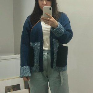 COS Wool Blend Cardigan Color-Block Blue